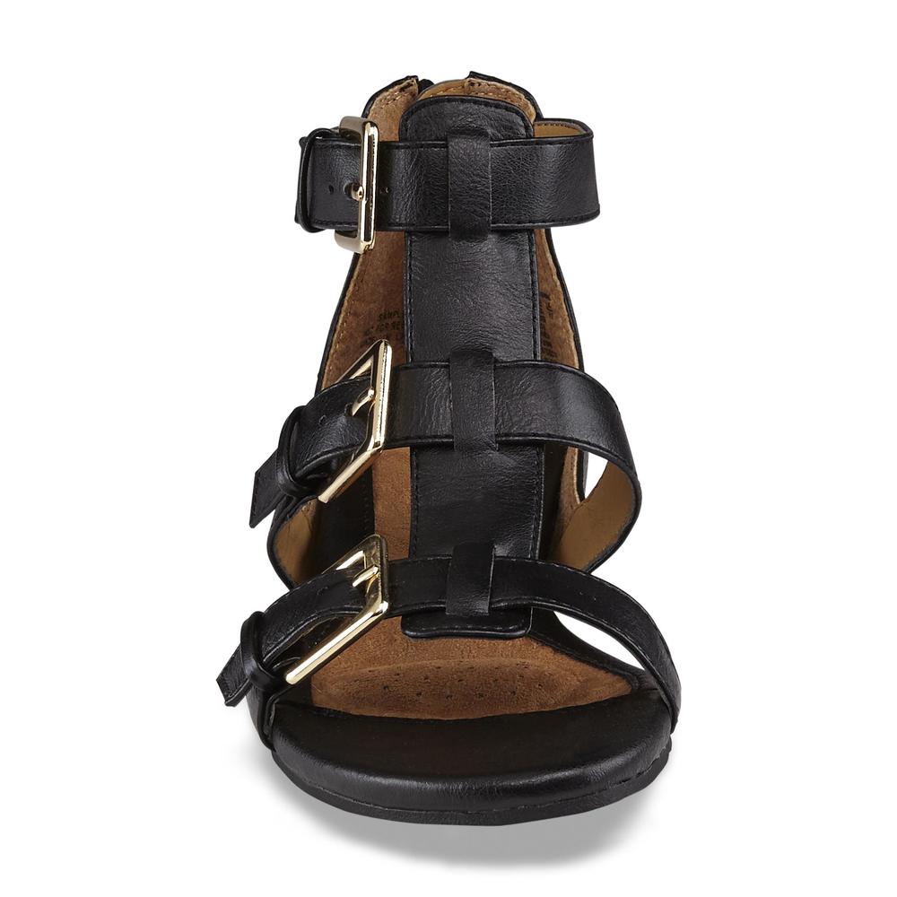 I Love Comfort Women's Lavinia Black Gladiator Wedge Sandal - Wide Width Available
