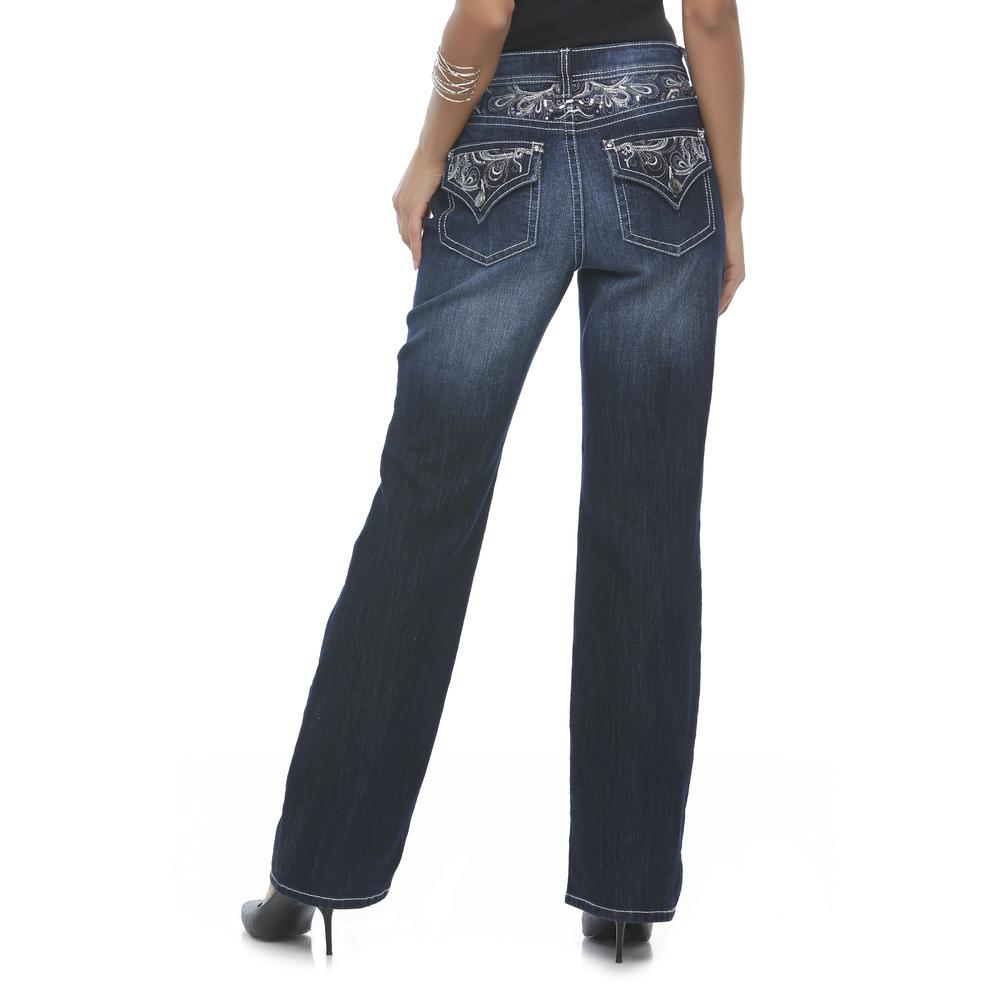 Love Indigo Women's Distressed Bootcut Jeans - Dark Wash