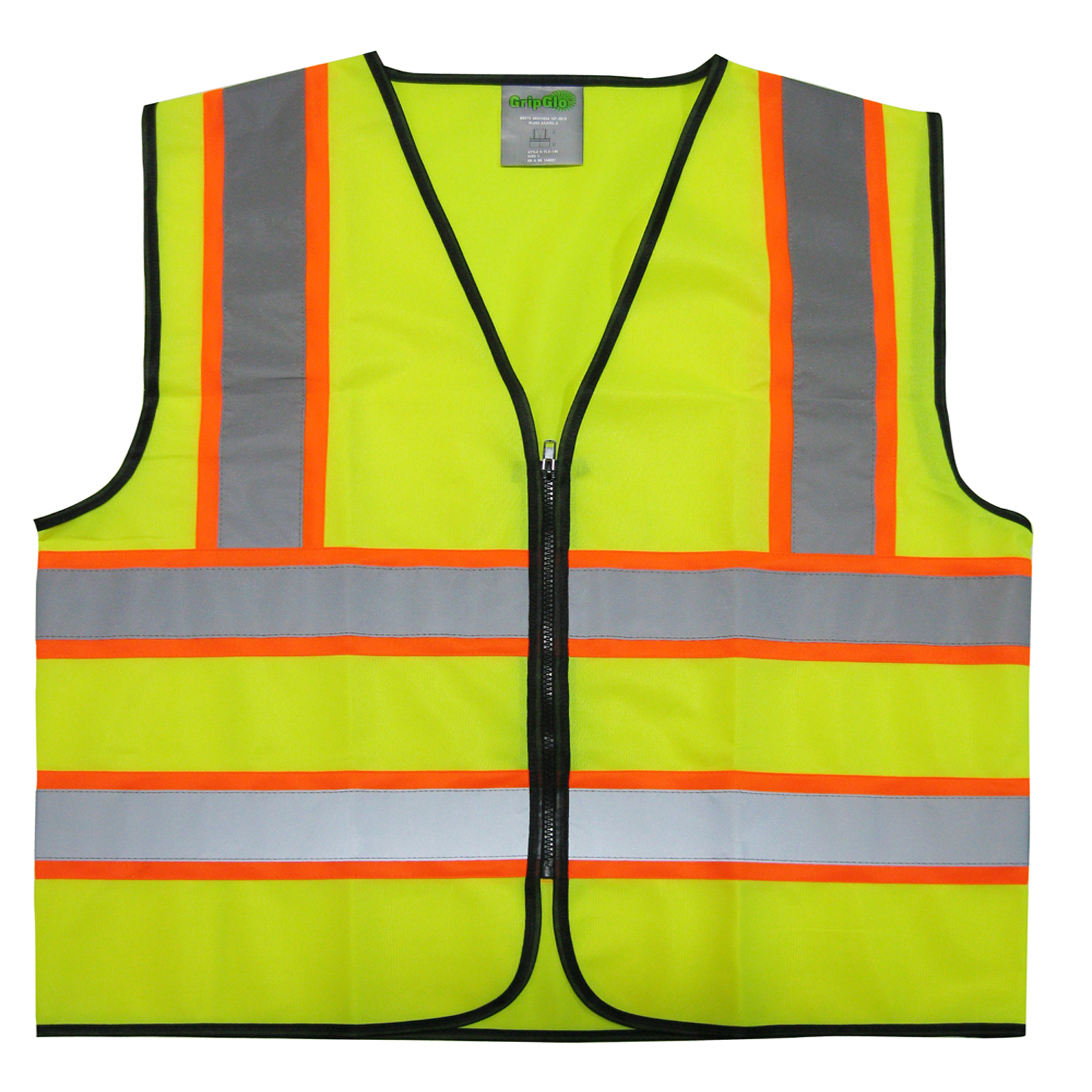 GripGlo TLS-145 High Visibility Neon Lime Zipper Front Safety Vest With Two-Tone Reflective Strips &#8211; Meets ANSI/ISEA 107-2010 - Class 2