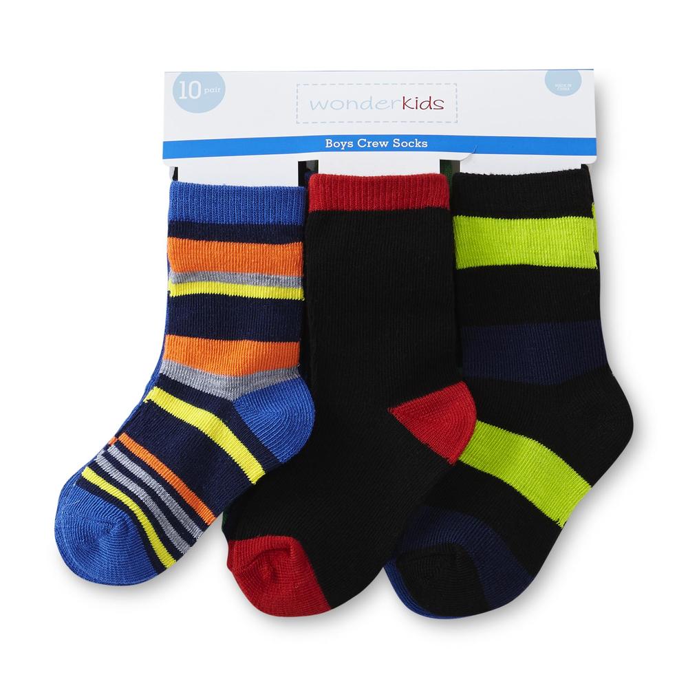WonderKids Toddler Boy's 10-Pairs Crew Socks - Stripes & Solids