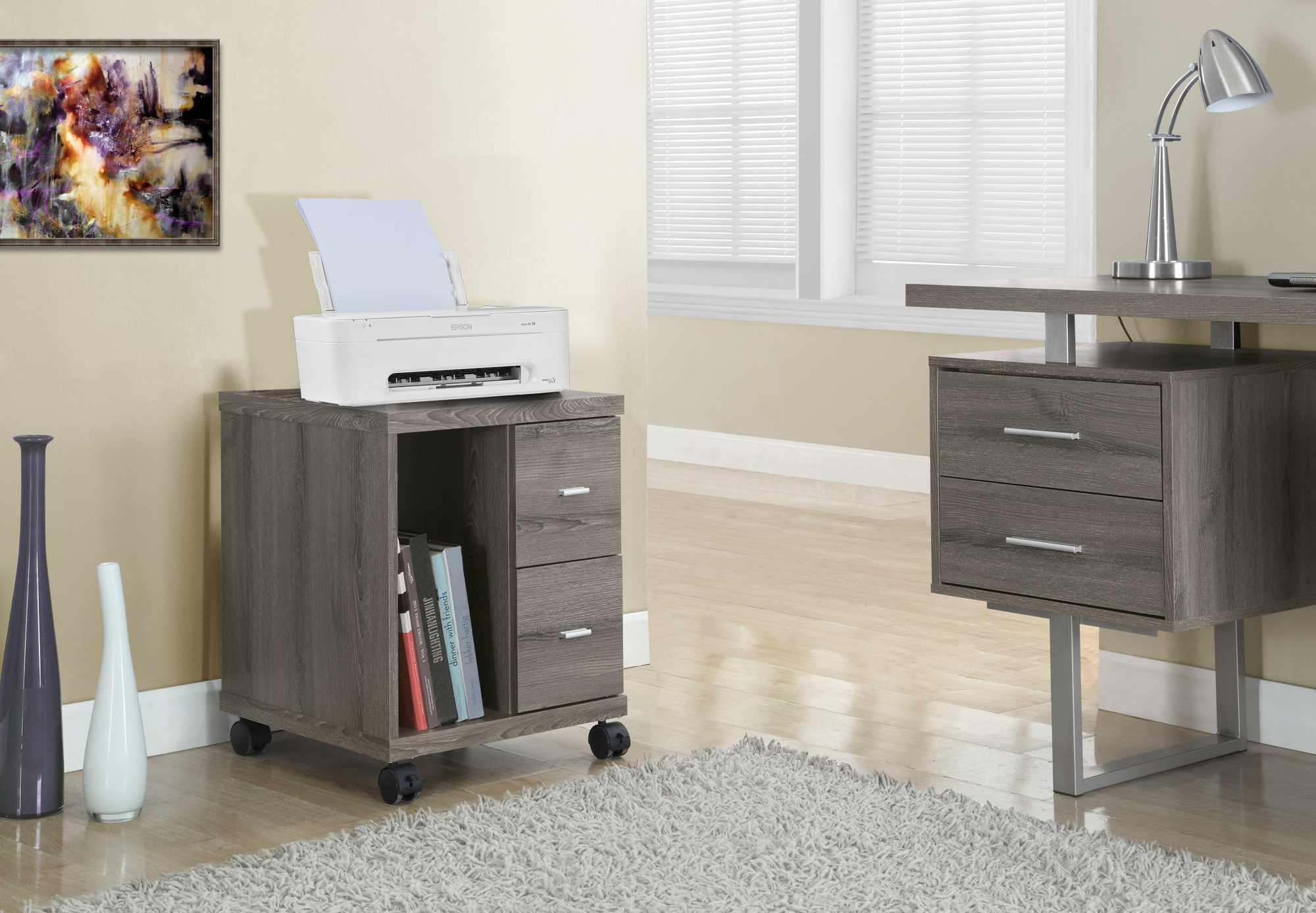 Monarch Specialties OFFICE CABINET - DARK TAUPE WITH 2 DRAWERS ON CASTORS