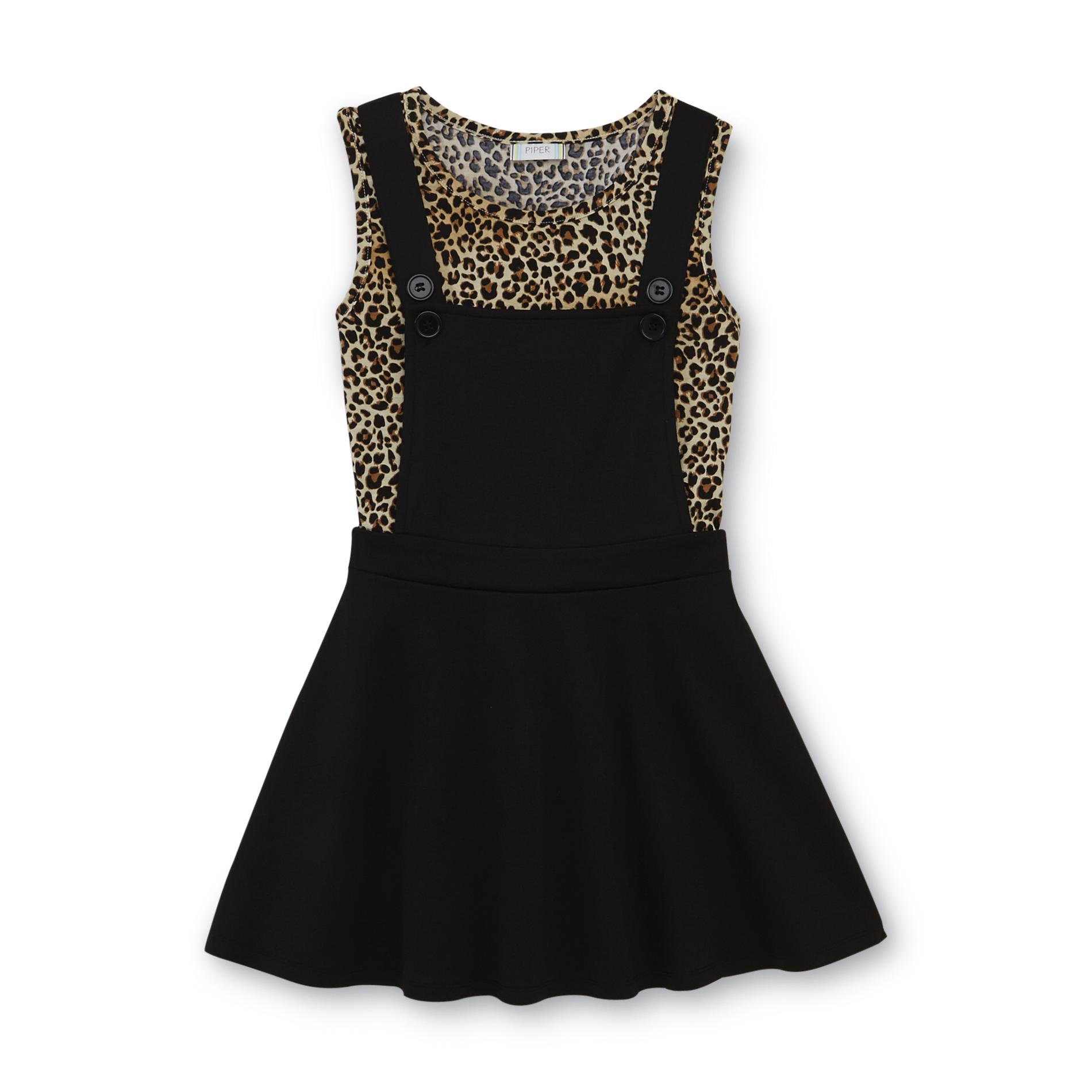 Piper Girl's Tank Top & Overall Dress - Leopard Print