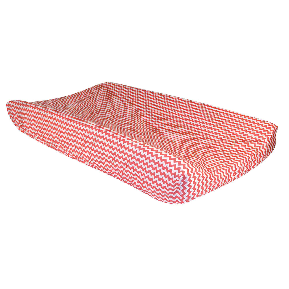 Trend Lab Changing Pad Cover - Coral Pink And White Chevron