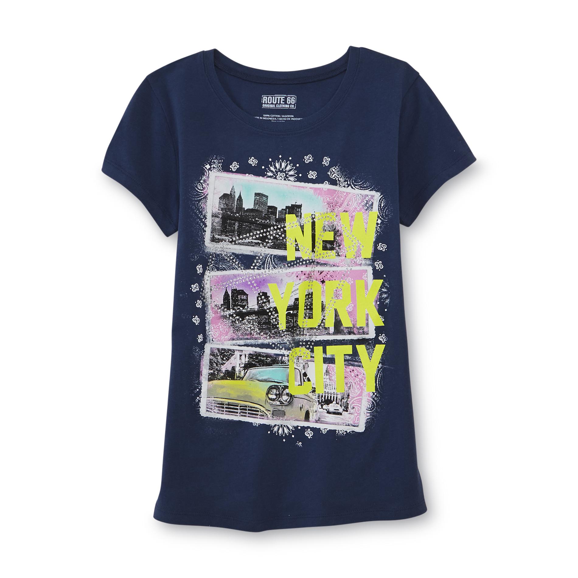 Route 66 Girl's Glitter Graphic T-Shirt - New York City