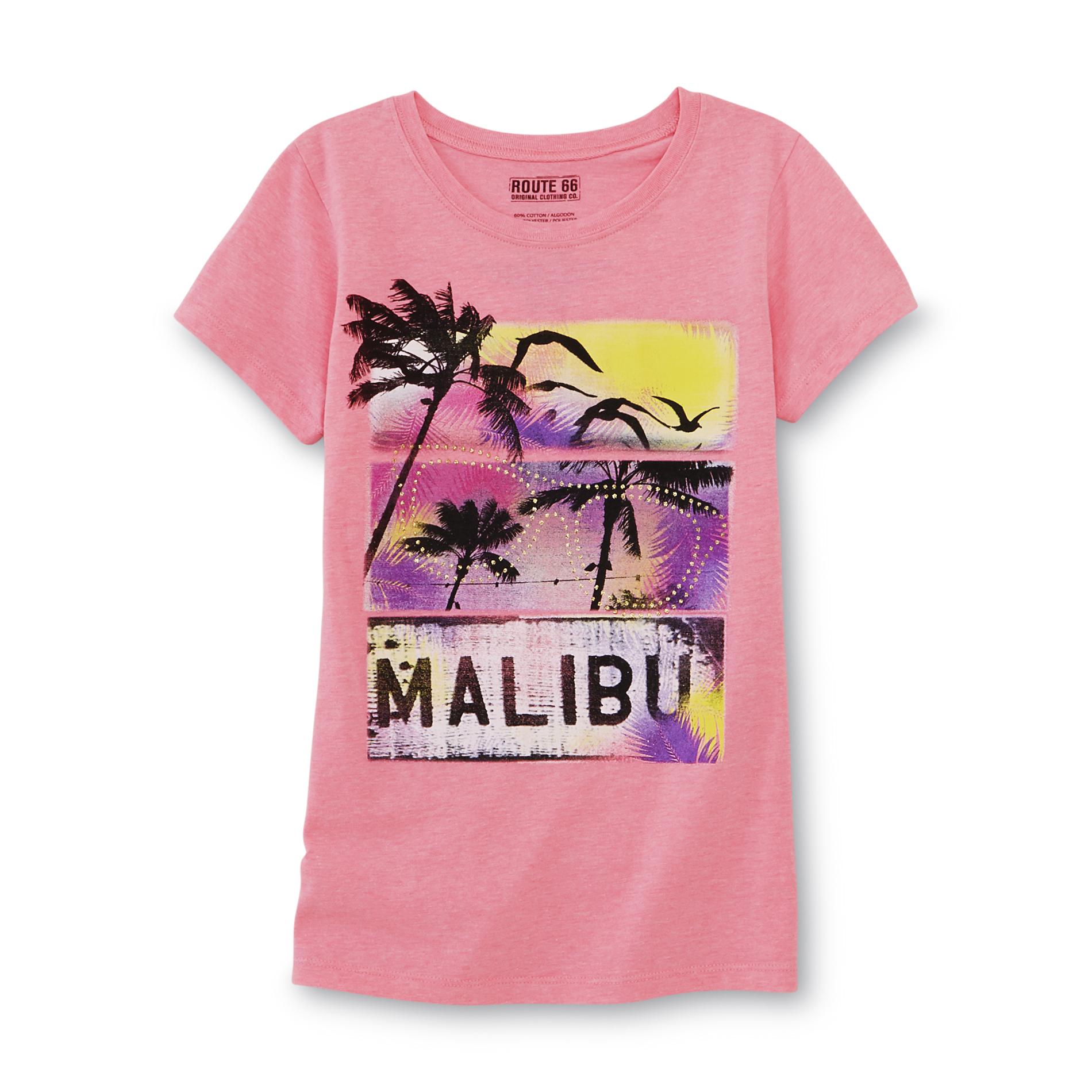 Route 66 Girl's Glitter Graphic T-Shirt - Malibu