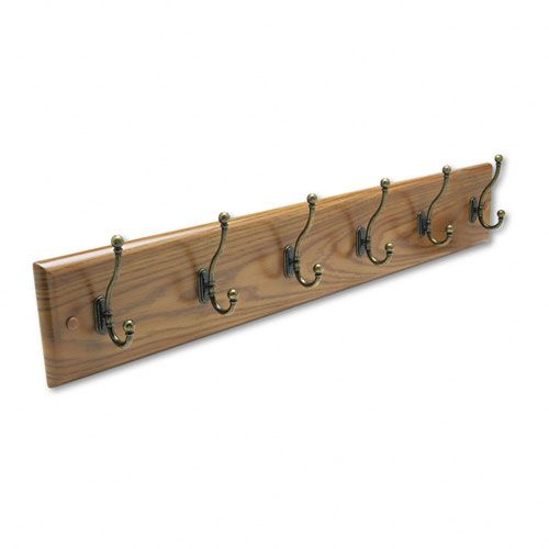 Safco SAF4217MO Wall Rack, Six Double-Hooks, Wood, Medium Oak