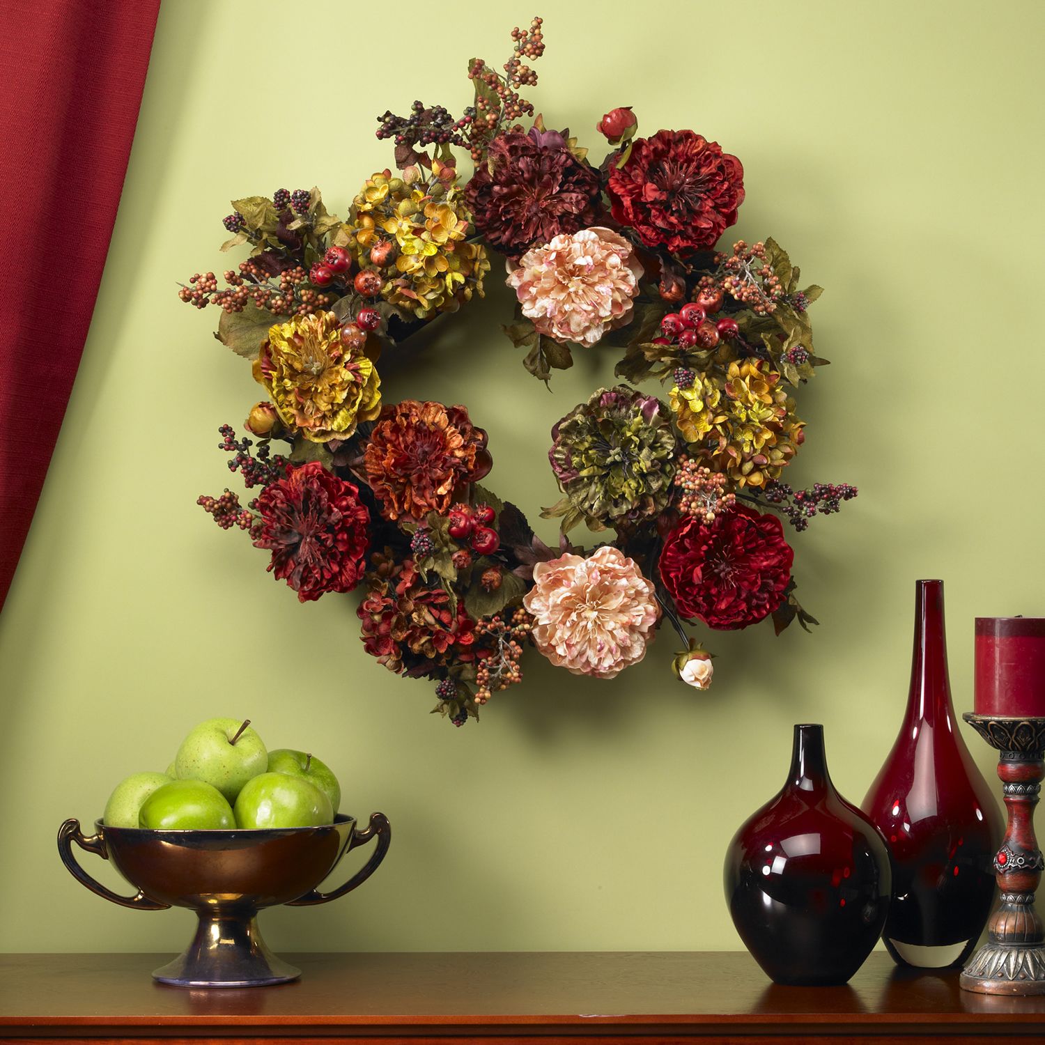 Nearly Natural 22&#8221; Autumn Hydrangea Peony Wreath