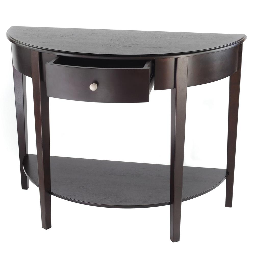 Bay Shore Collection Large Half Moon/Round Hall Table with Drawer - Espresso