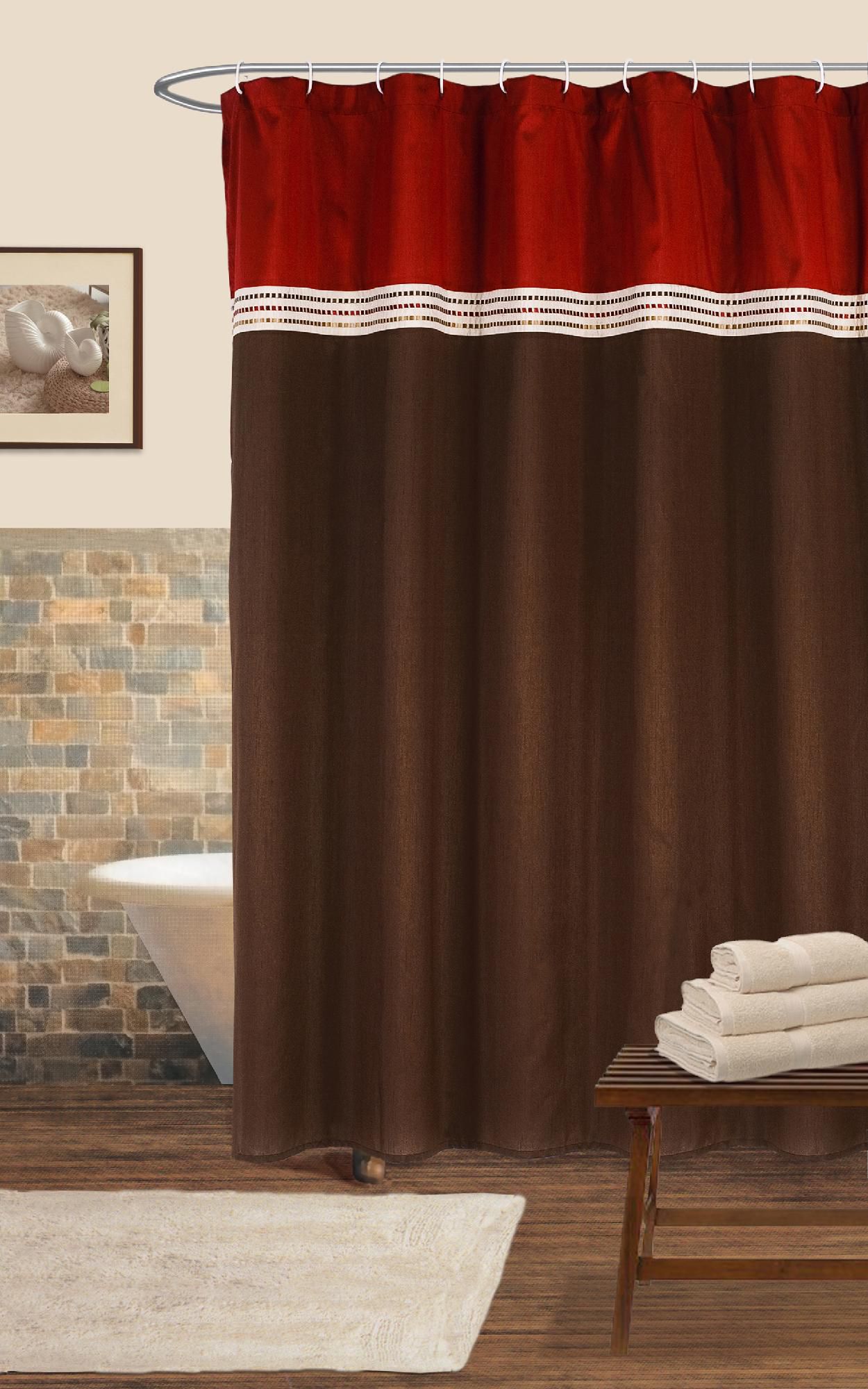 Lush Decor Terra Shower Curtain, Red/Chocolate