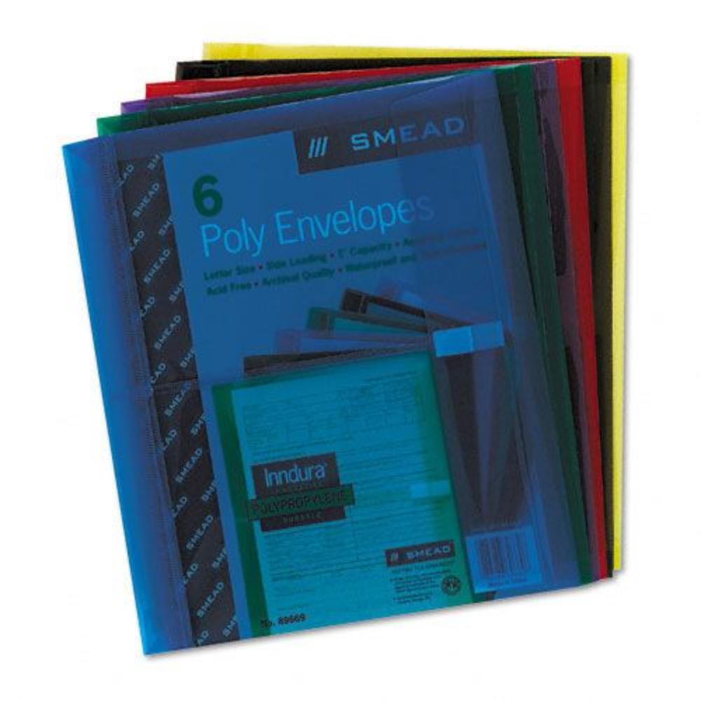 Smead SMD89669 1-1/2" Expansion Poly Envelopes, Six Colors, 6/Pk