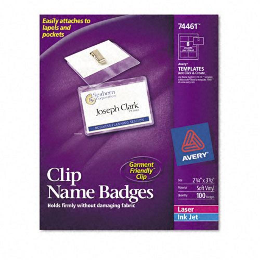 Avery AVE74461 Clip-Style Badge Holders w/Laser/Ink Jet Inserts