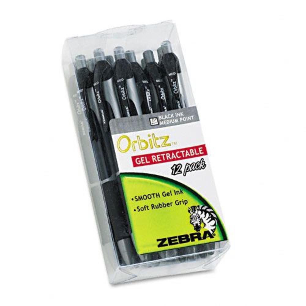 Zebra ZEB41010 Orbitz Roller Ball Retractable Gel Pen  Black Ink  Medium  Dozen