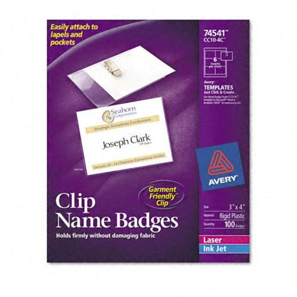 Avery AVE74541 Clip-Style Badge Holders w/Laser/Ink Jet Inserts