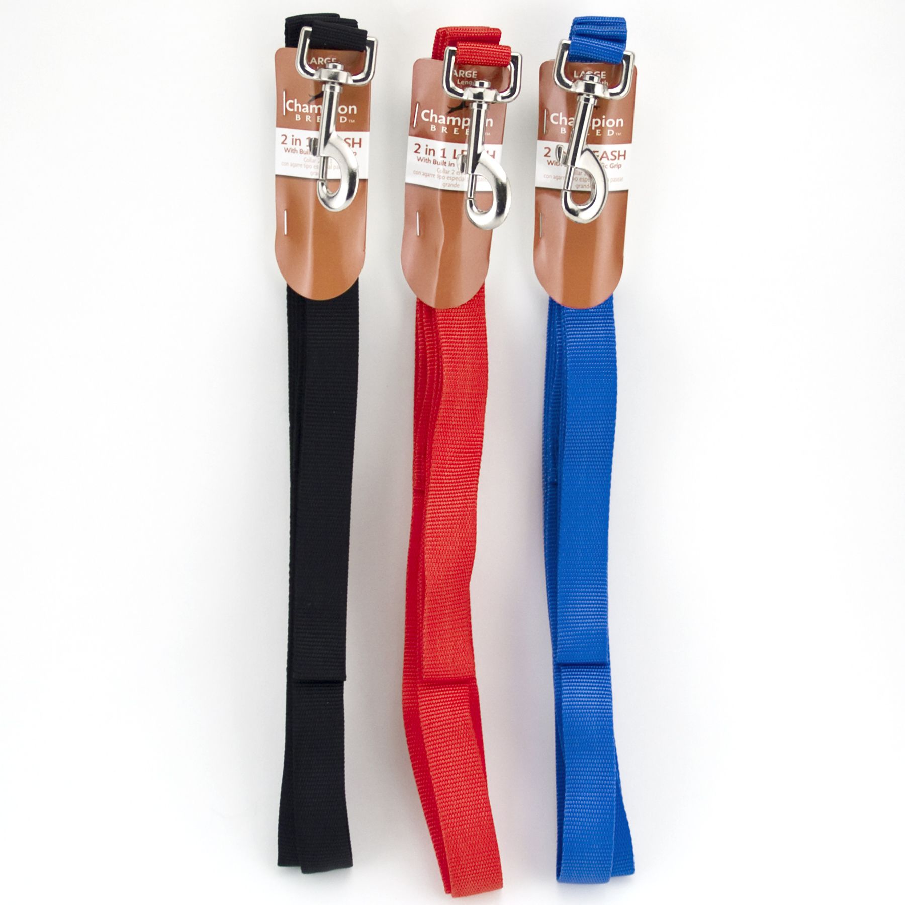 Champion Breed 2 IN 1 TRAFFIC GRIP LEASH, WITH SECOND HAND GRIP FOR EXTRA CONTROL, RED, BLUE OR BLACK, 1 X 72