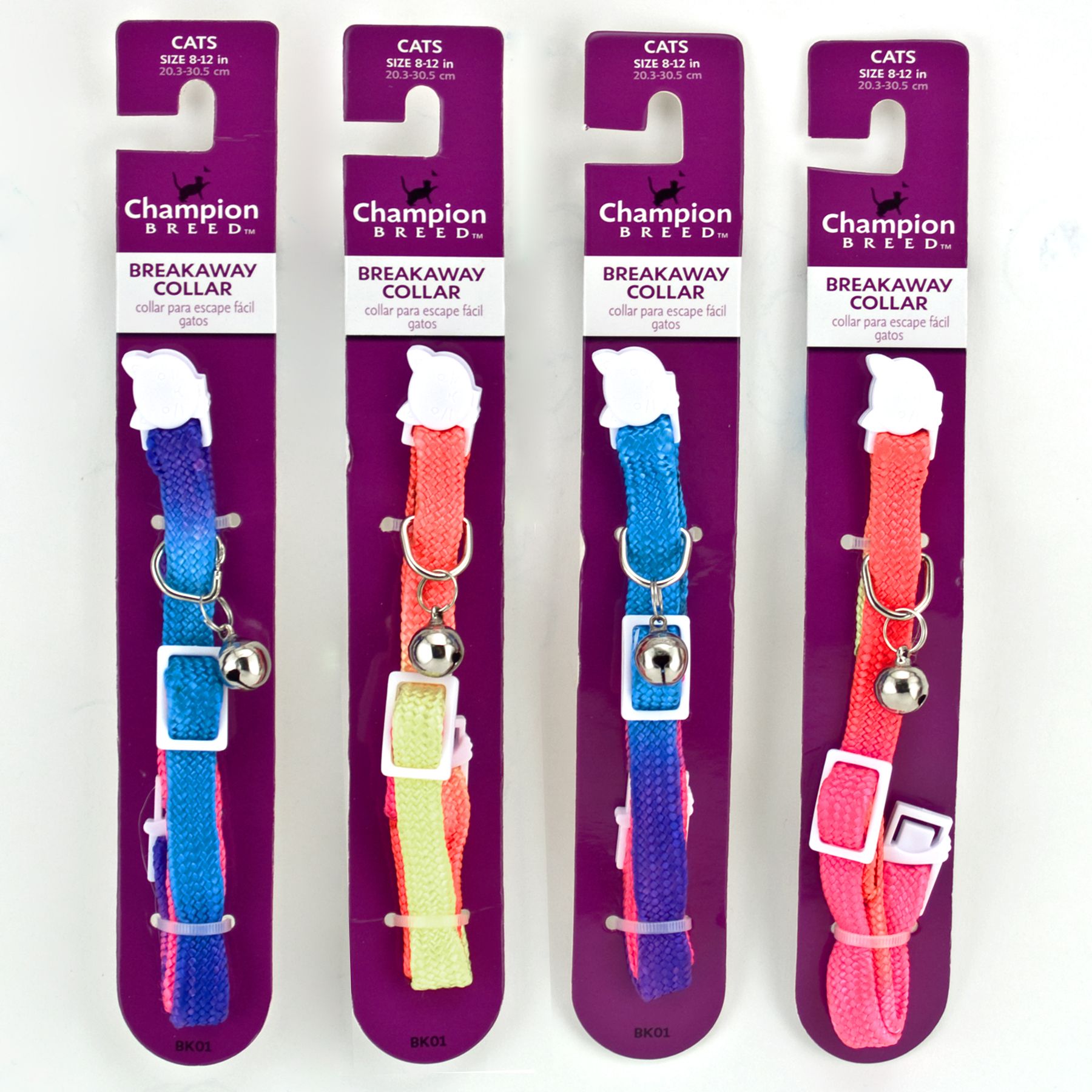 Champion Breed Adjustable Cat Collar with Breakaway Clasp, Multi-color Blue, Pink, or Yellow Spectrum, 3/8 X 8-12 Assorted, Size: One Size Champion Breed Adjustable Cat Collar with Breakaway Clasp, Multi-color Blue, Pink, or Yellow Spectrum, 3/8 X 8-12 Assorted, Size: One Size
