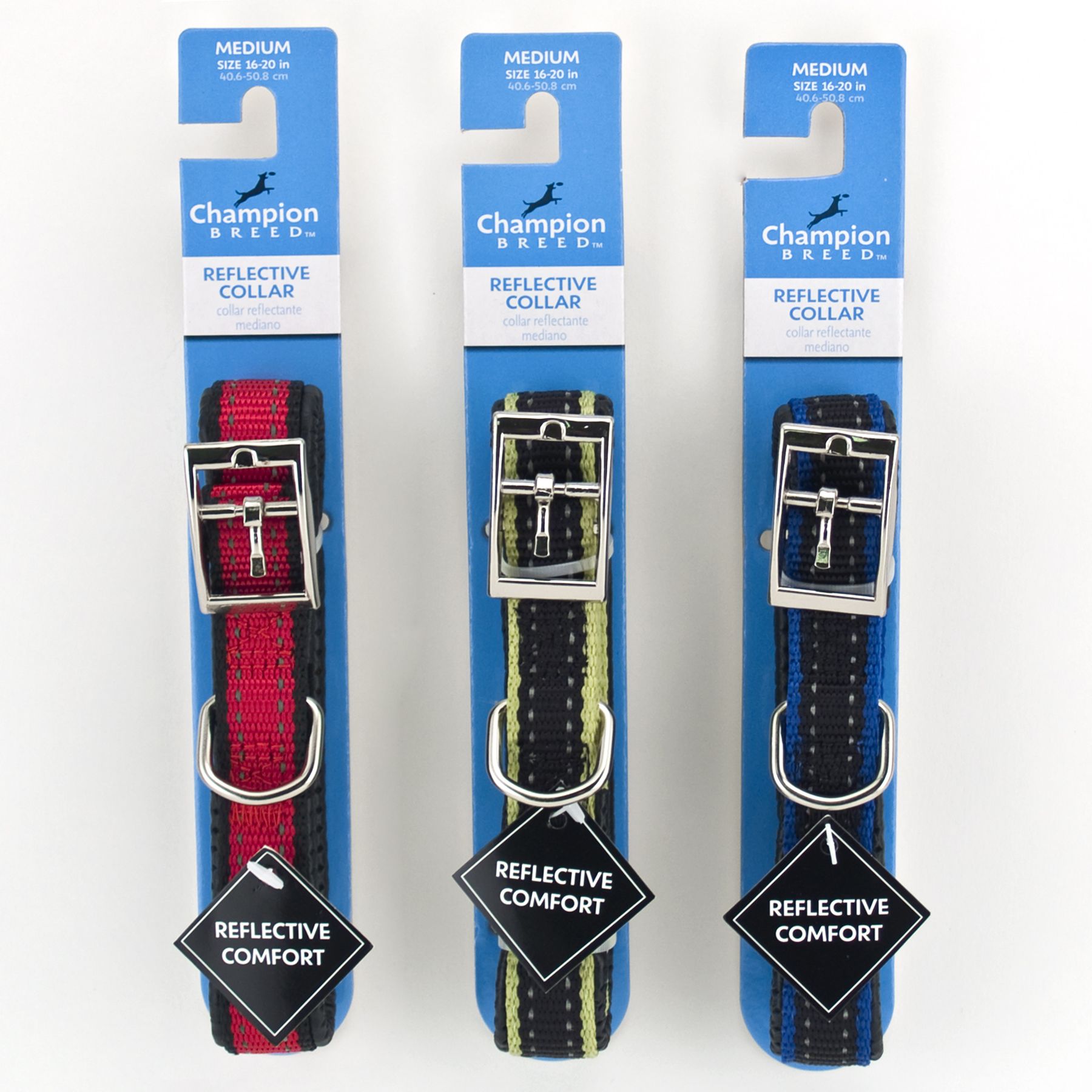 Champion Breed Medium Padded Dog Collar with Reflective Stitching, Black & Red, Black & Blue, or Black & Bright Green, 3/4 X 20 Champion Breed Medium Padded Dog Collar with Reflective Stitching, Black & Red, Black & Blue, or Black & Bright Green, 3/4 X 20