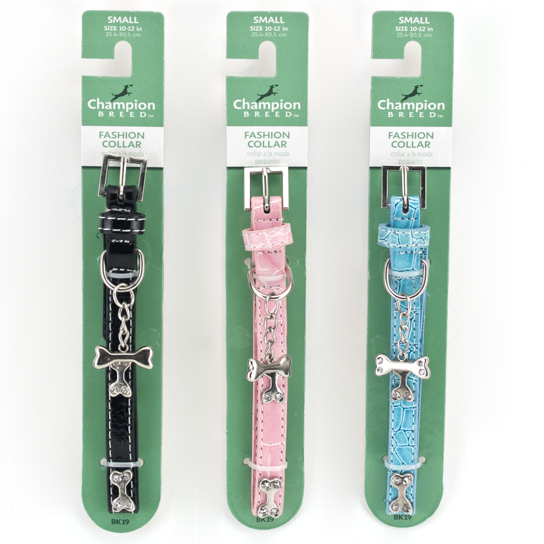 Champion Breed SMALL FAUX CROCODILE DOG COLLAR WITH BONE ORNAMENTS, PINK, BLUE OR BLACK, 5/8 X 12 assorted Champion Breed SMALL FAUX CROCODILE DOG COLLAR WITH BONE ORNAMENTS, PINK, BLUE OR BLACK, 5/8 X 12 assorted