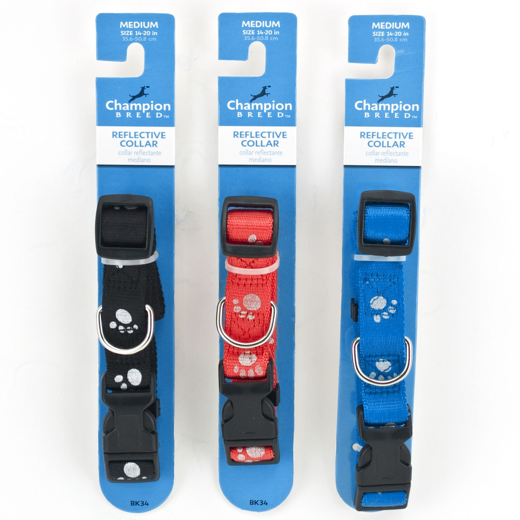 Champion Breed Reflective Paw Print Adjustable Dog Collar, 3/4" X 14-20"
