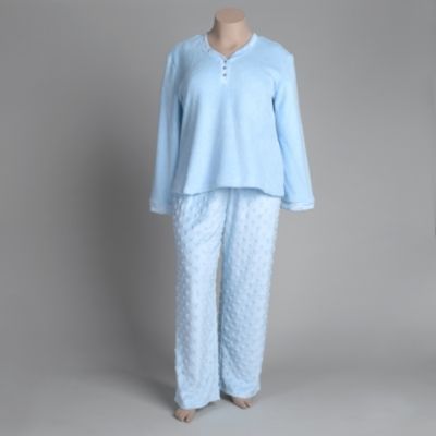 Of the Moment Womens Plush Blue Heart V-Neck Pajamas - Plus