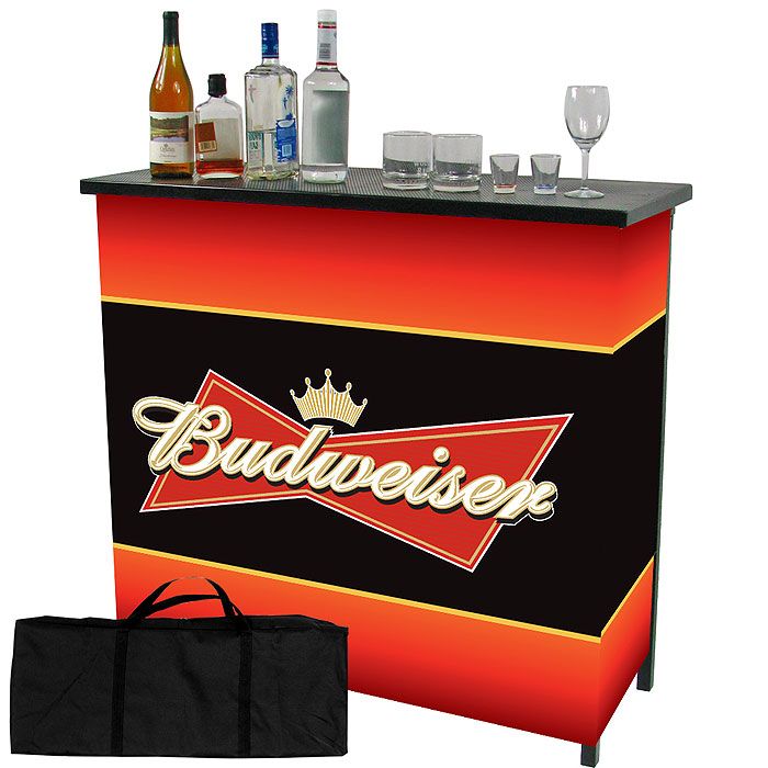 Trademark Budweiser Metal 2 Shelf Portable Bar Table w/ Carrying Case