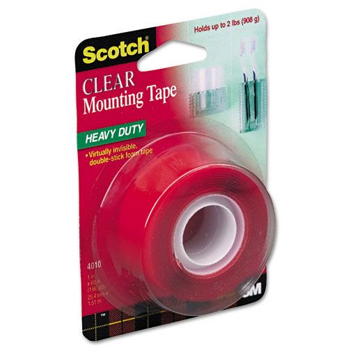Scotch MMM4010 Industrial Strength Mounting Tape, Clear/Red Liner