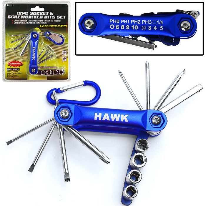 Trademark Tools 12 in 1 Phillips, Flathead and Socket Pocket Tool with Clip