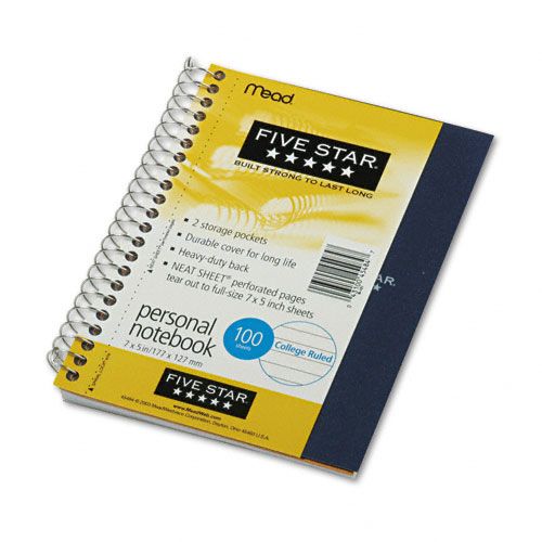 Five Star MEA45484 Wirebound Notebook  College Rule  5 x 7  Perforated  White  100 sheets