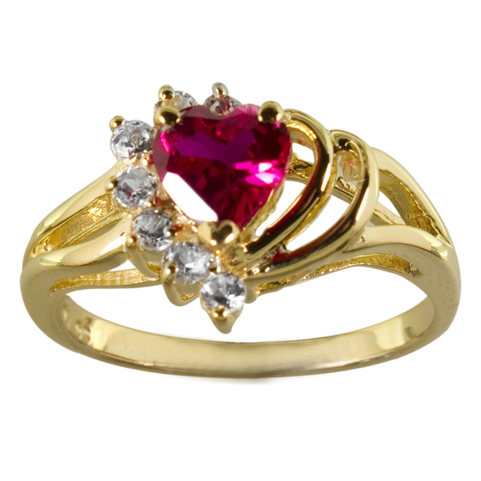 Lab Created Ruby and White Sapphire Heart Ring