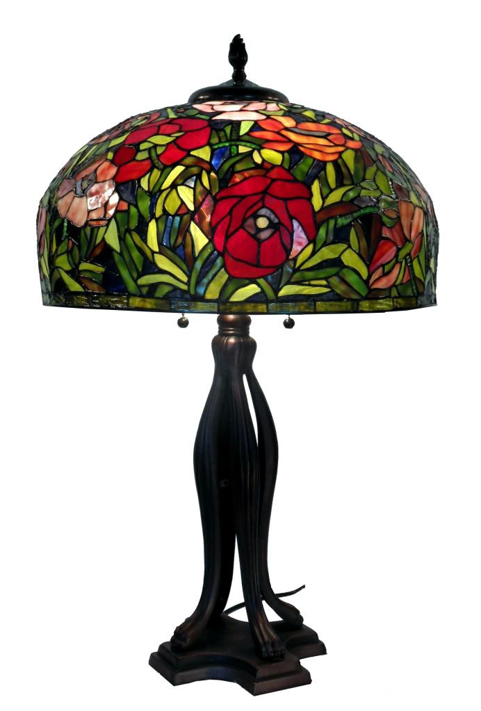 Warehouse of Tiffany Tiffany Style Red Rose Accent Table Lamp.