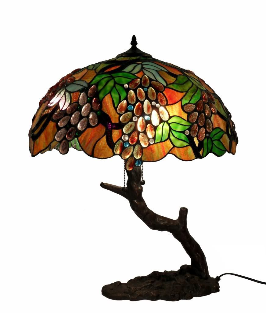 Warehouse of Tiffany Tiffany Style Oval Grape Lamp In Tree Base