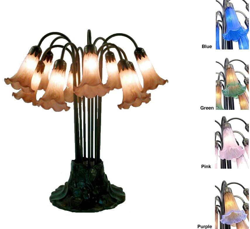 Warehouse of Tiffany Tiffany Style  Lily Table Lamp - Amber/Purple
