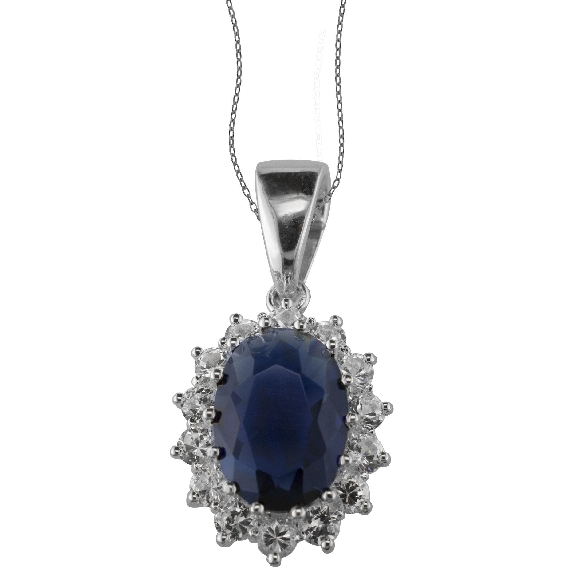 Lab Created Blue and White Sapphire Pendant