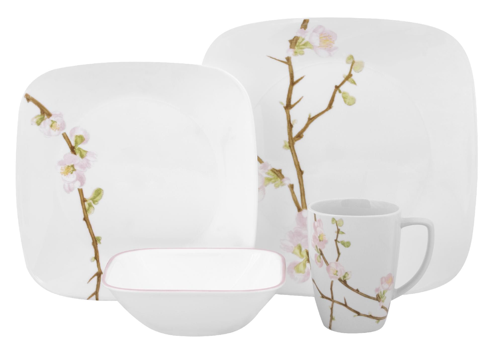 Corelle Square Cherry Blossom 16-Piece Dinnerware Set