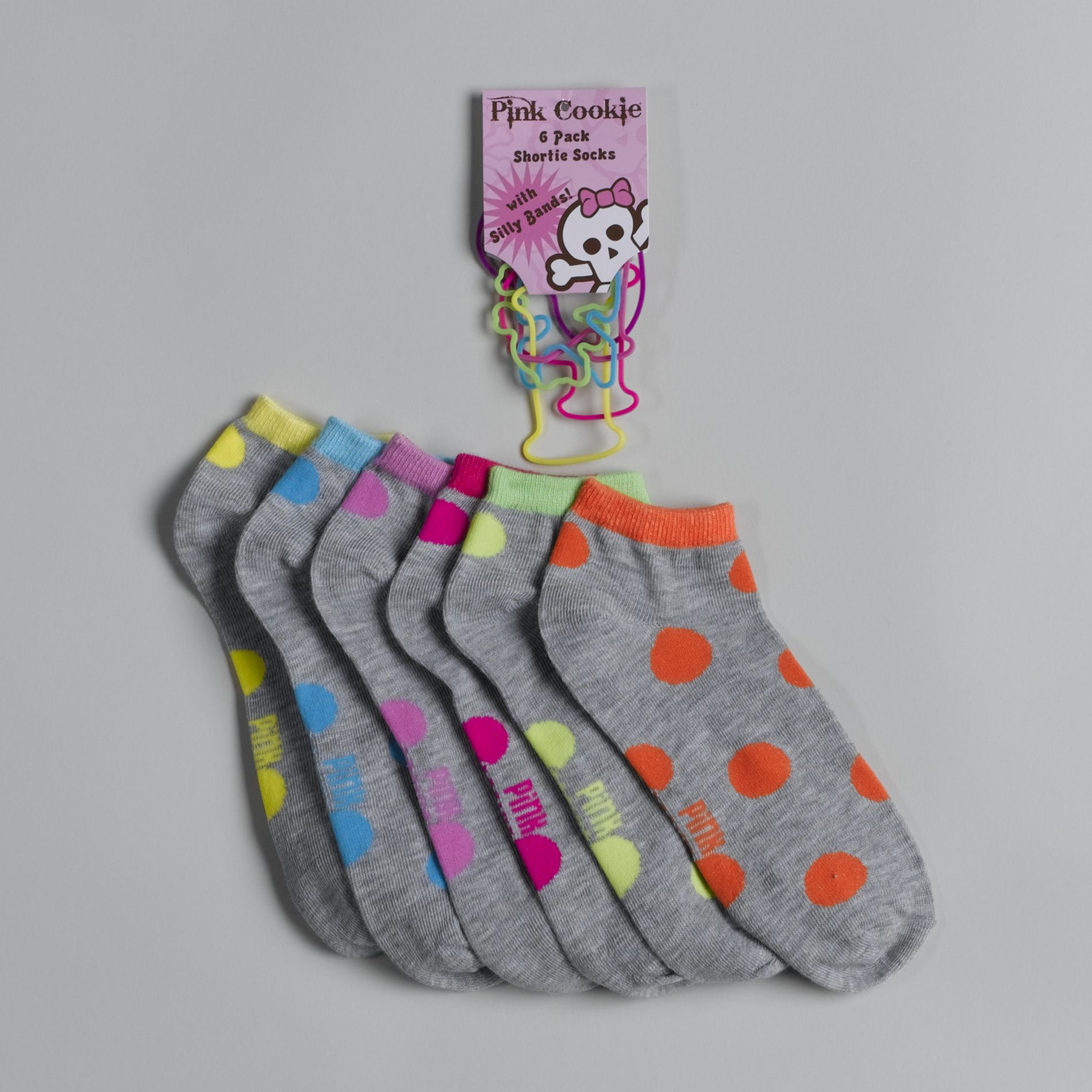 Pink Cookie 6 Pair Women's Low Cut Socks Bright Dots