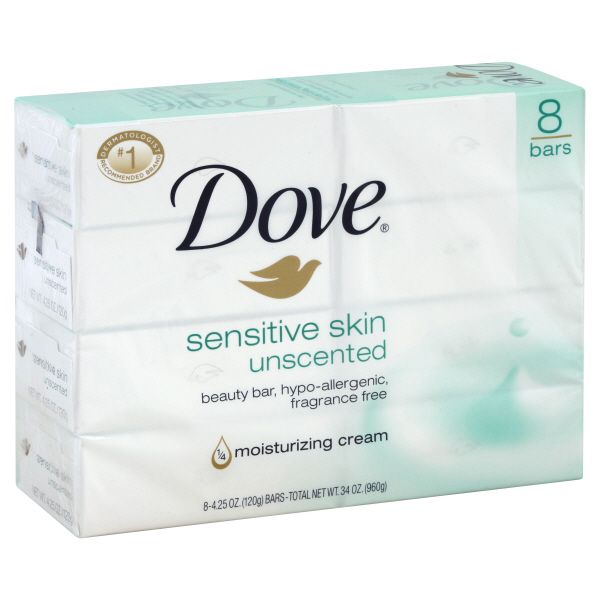 Dove Beauty Bar, Sensitive Skin, Unscented, 8 - 4.25 oz bars