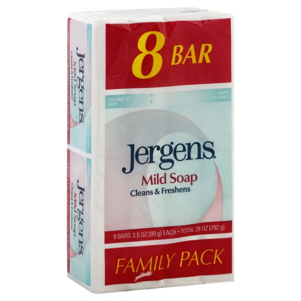Jergens Mild Bar Soap, All Family White, Personal Size, 8 - 3.5 oz (99 g) [28 oz (792 g)]