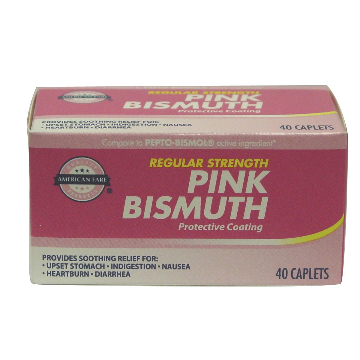 American Fare Regular Strength Pink Bismuth Protective Coating Caplets 40 Count