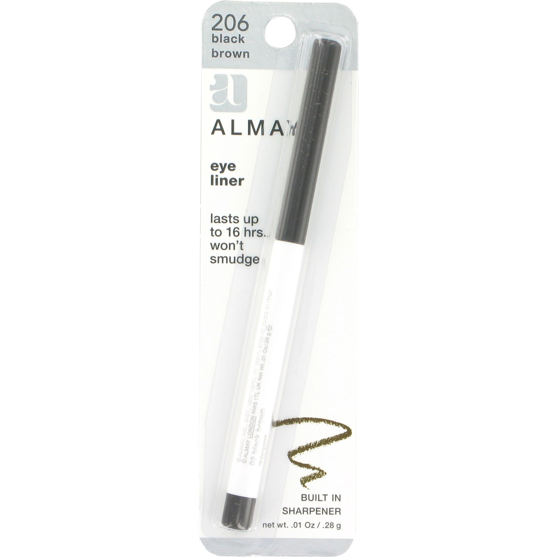 Almay Eye Liner with Built In Sharpener, Black Brown 206, 0.01 oz (0.28 g)