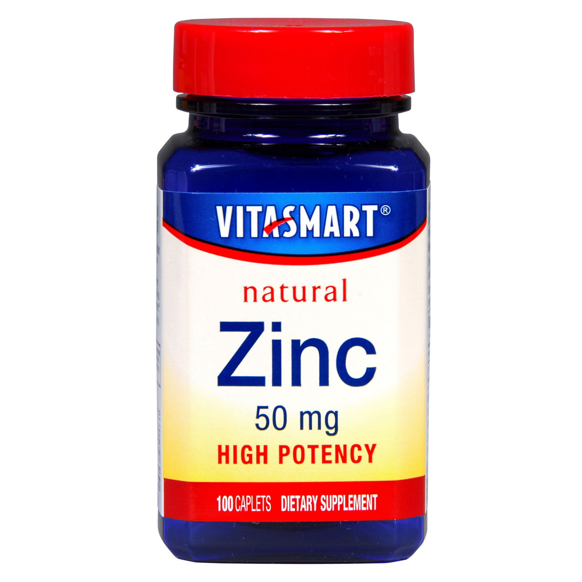 VitaSmart Natural Zinc 50 MG High Potency Dietary Supplement Caplets 100 Count