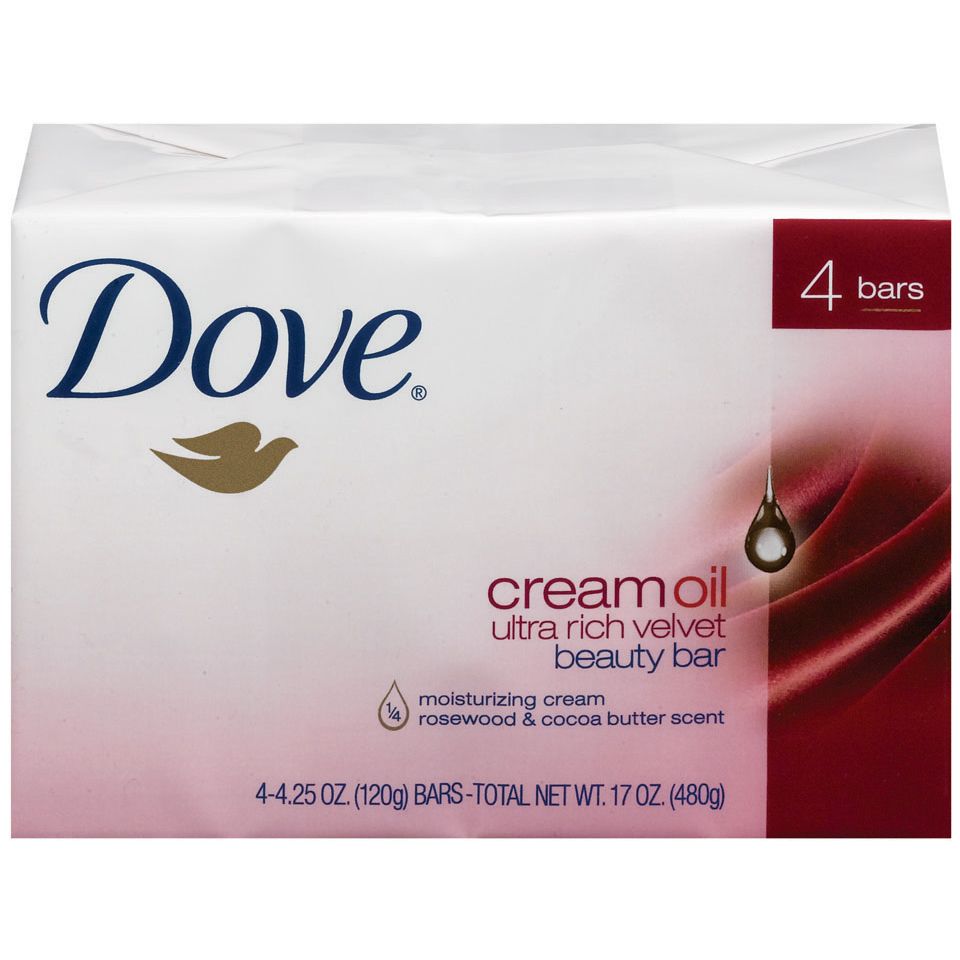 Dove Bar Soap, Cream Oil, Ultra Rich Velvet, Rosewood & Cocoa Butter Scent, 4 - 4.25 oz (120 g) [17 oz (480 g)]