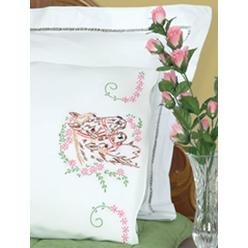 Jack Dempsey Needle Art 1600142 Perle Edge Pillowcase, Mare and Colt with Perle Edge Finish, 20-Inch by 30-Inch, White