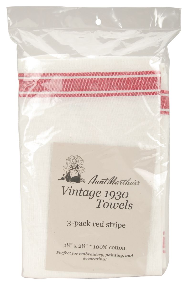 Aunt Martha's 3/Pkg     -Towels Vintage Red
