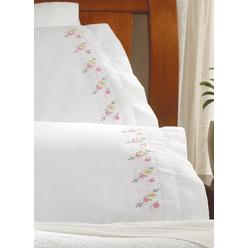 Bucilla Stamped Embroidery Pillow Case Pair Kit, 20 by 30-Inch, 45098 Pretty Posies