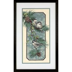 DIMENSIONS 'Chickadees on Branch' Stamped Cross Stitch Kit, 8'' W x 16'' H