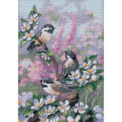 Dimensions Gold Petite Chickadees In Spring Counted Cross Stitch Kit-5x7 16 Count