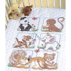 Dimensions Stamped Cross Stitch Baby Animals DIY Baby Quilt Kit, 34 x 43