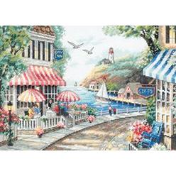 DIMENSIONS 'CafÃ© by The Sea' Counted Cross Stitch Kit, 14 Count White Aida, 14" x 10"