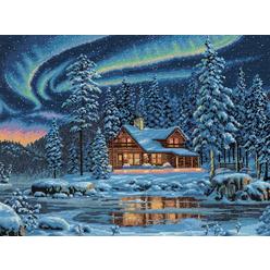 Dimensions Gold Collection Counted Cross Stitch Kit, Aurora Cabin, 16 Count Dove Grey Aida, 16 x 12