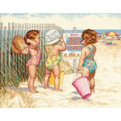Dimensions 'Beach Babies' Counted Cross Stitch Kit, 14 Count Ivory Aida, 14" x 11"