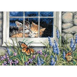 Dimensions Gold Collection Counted Cross Stitch Kit, Feline Love, 18 Count Ivory Aida, 7'' x 5''